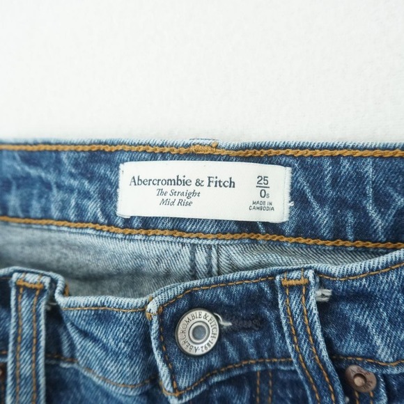 Abercrombie & Fitch The Straight Mid Rise Jeans Women Size 25/0 Short Distressed - Picture 7 of 9